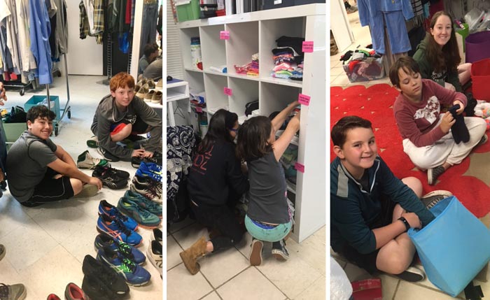 JCC campers help restock inventory at the Clothes To Kids of Fairfield County Store